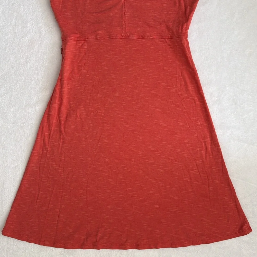 Toad & Co | Rosemarie V-Neck A-Line Cap Sleeve Dress Pocket Orange Stripe (S) - Picture 7 of 15